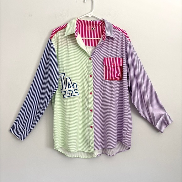Terez x MLB Los Angeles Dodgers Striped Button Down Shirt Women’s Size Medium - Picture 1 of 10